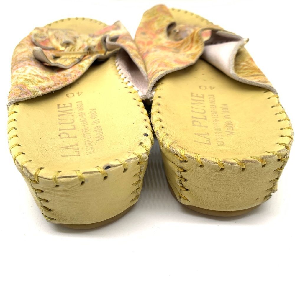 La Plume Floral Leather Yellow Slip on  Made in Italy Sandals Size 9 EUR 40 - Picture 13 of 13